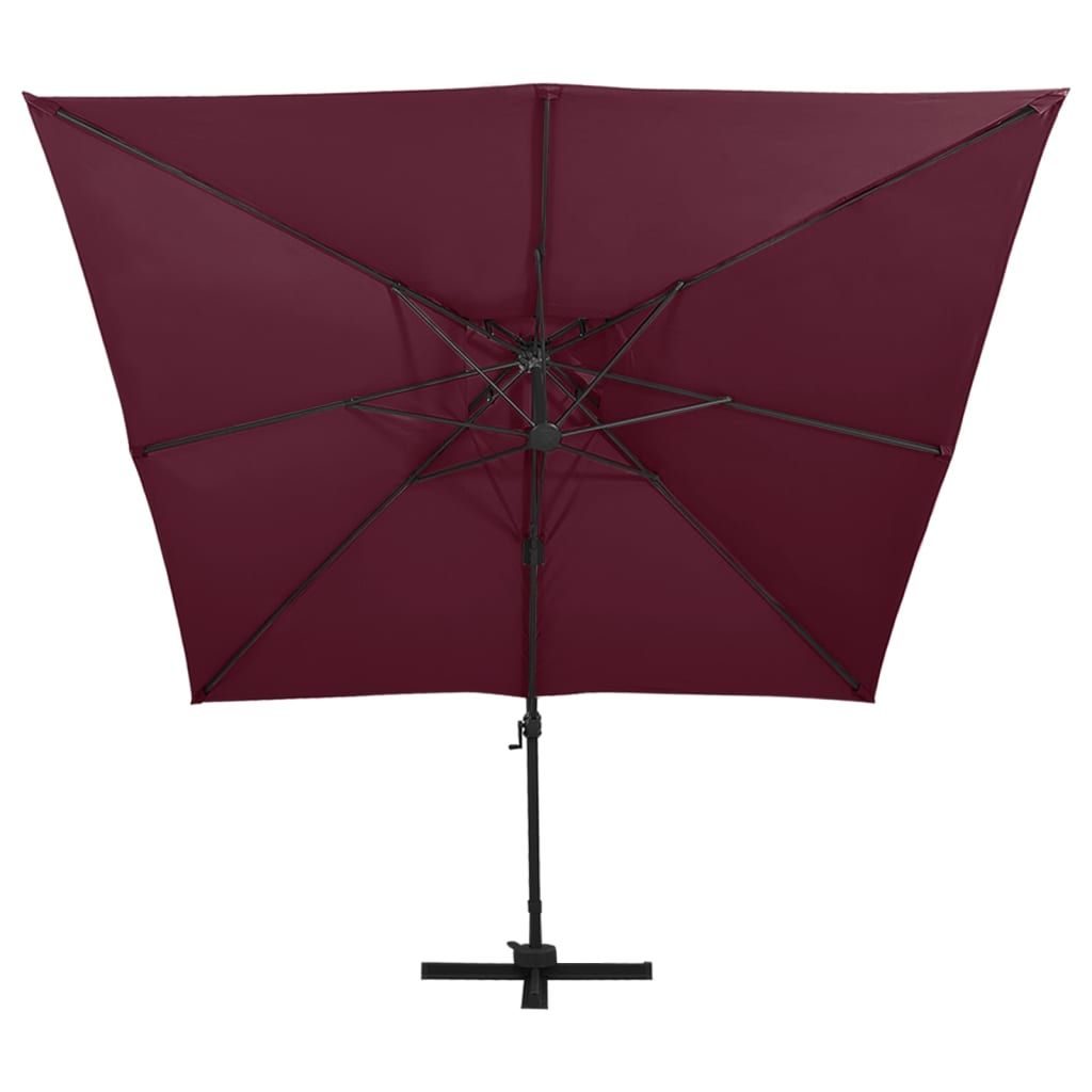 Cantilever umbrella with double top, dark red, 300x300cm