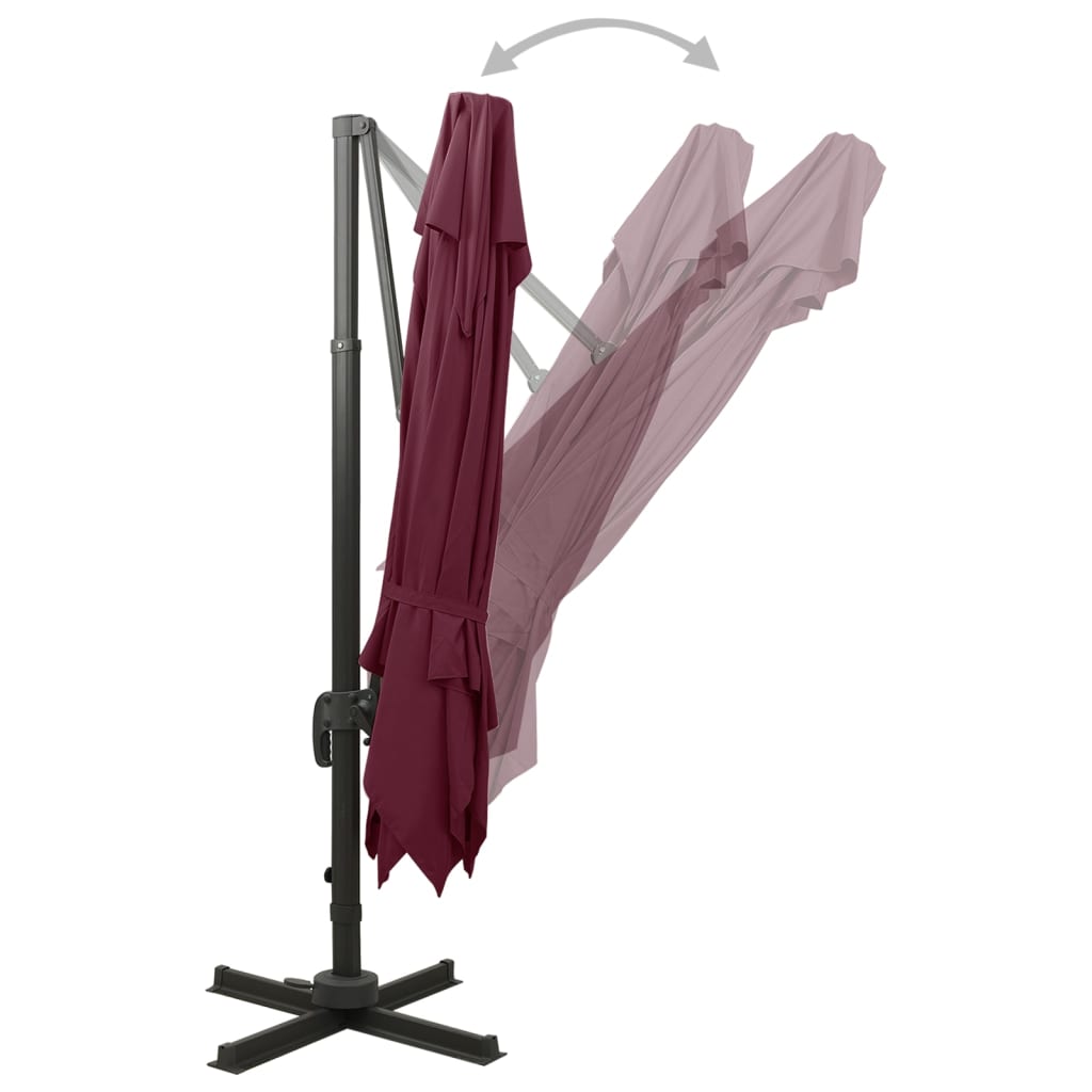 Cantilever umbrella with double top, dark red, 300x300cm