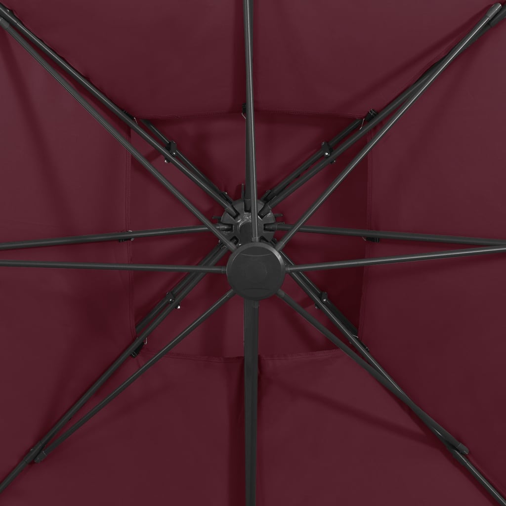 Cantilever umbrella with double top, dark red, 300x300cm