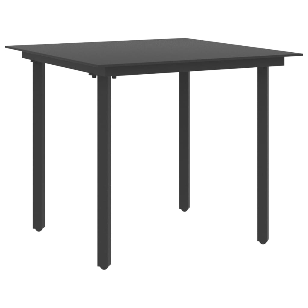 Garden dining table, black, 80x80x74cm, steel and glass