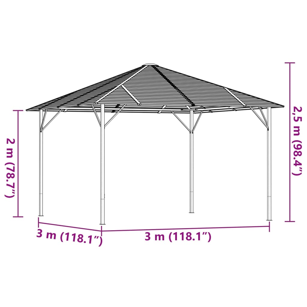 Pavėsinė su stogu NEXUS, antracito, 3x3m