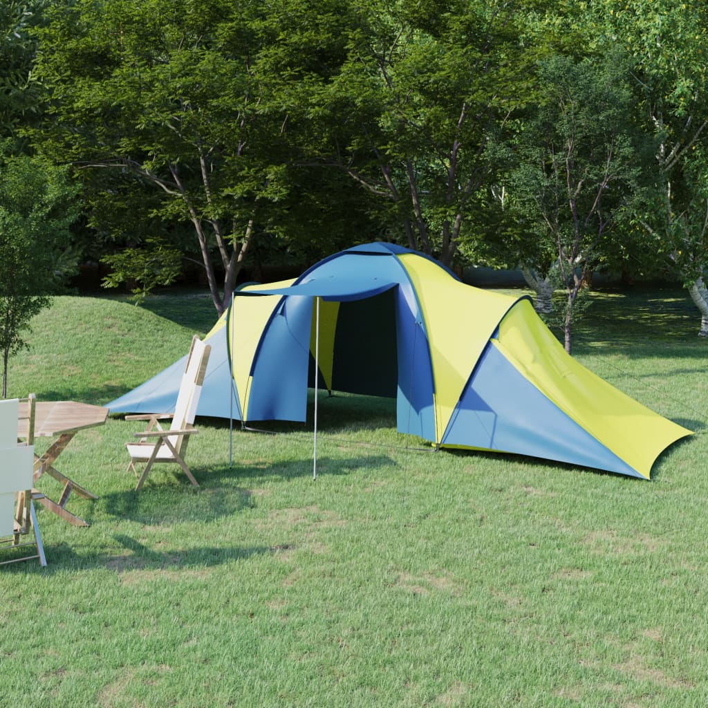 Camping tent, blue and yellow, 6-person