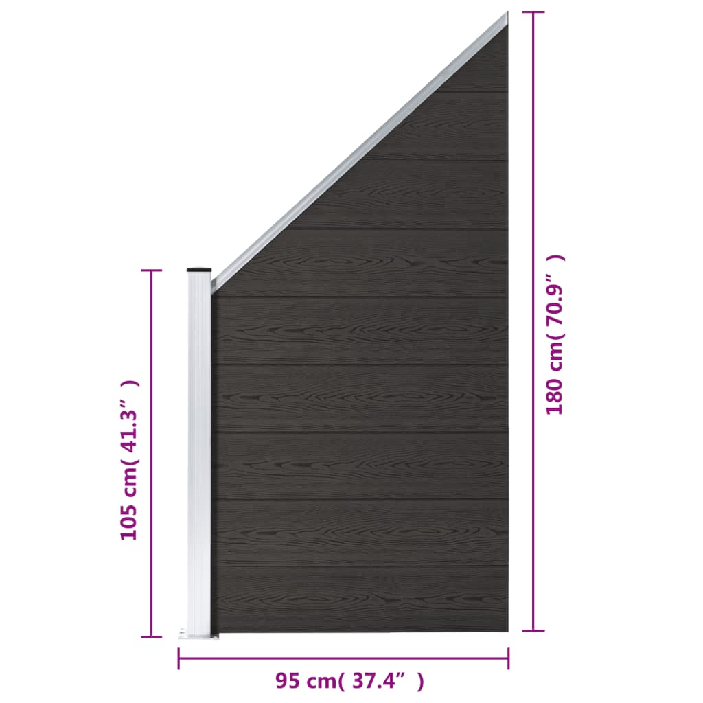 Fence panel, black, 95x(105-180)cm, WPC