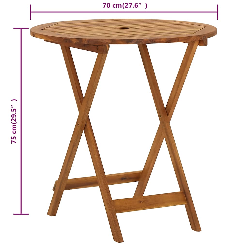 Folding garden table, 70cm, solid acacia wood