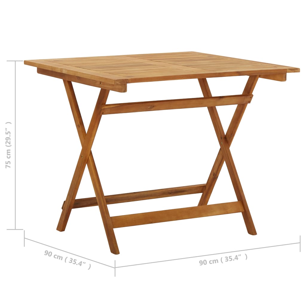 Sulankstomas sodo stalas, 90x90x75cm, akacijos medienos masyvas