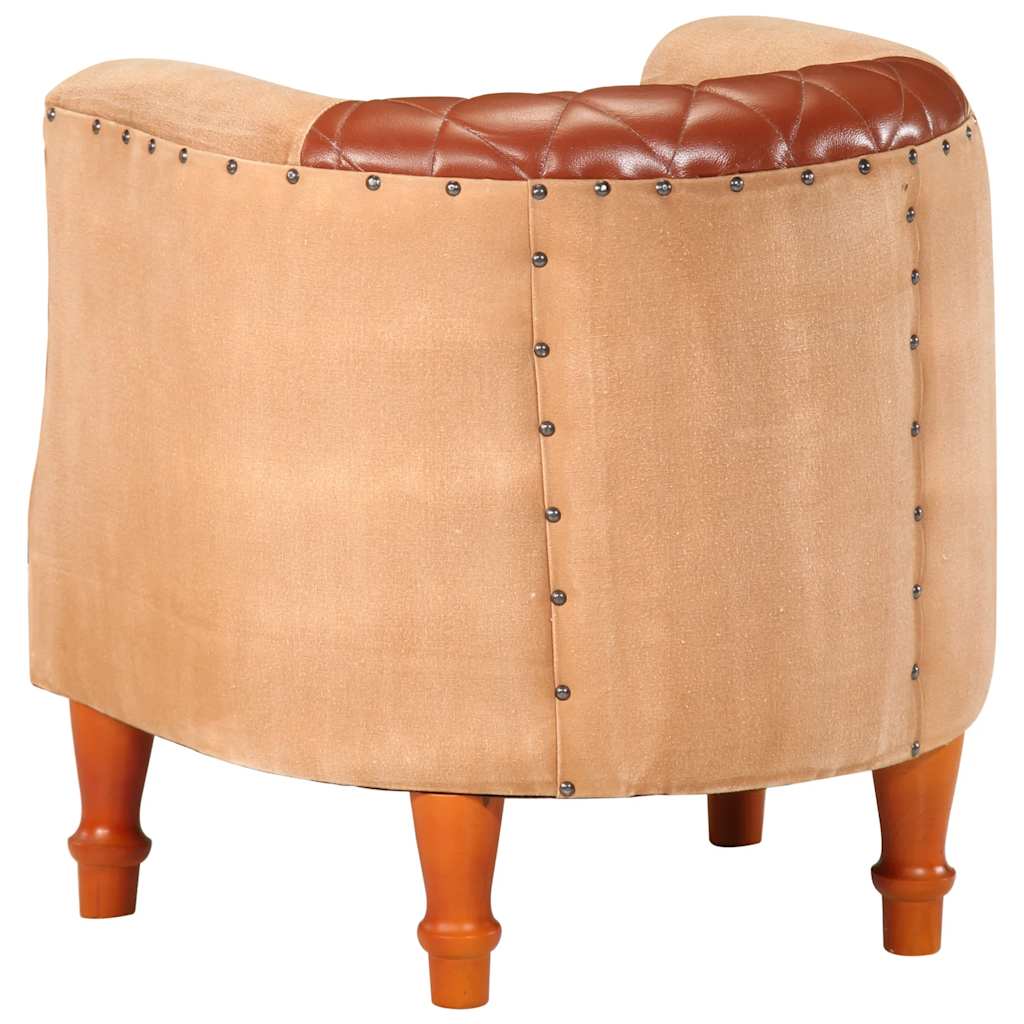 Armchair, brown, genuine leather and solid mango wood