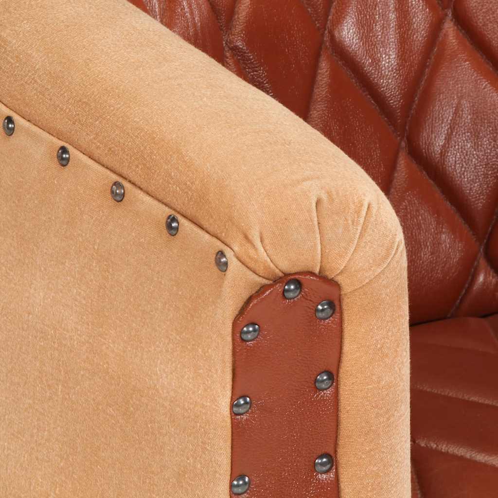 Armchair, brown, genuine leather and solid mango wood