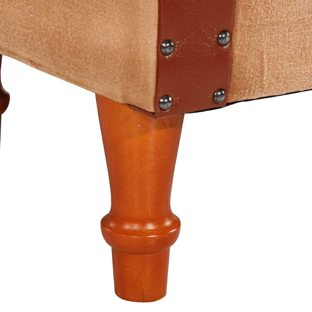 Armchair, brown, genuine leather and solid mango wood