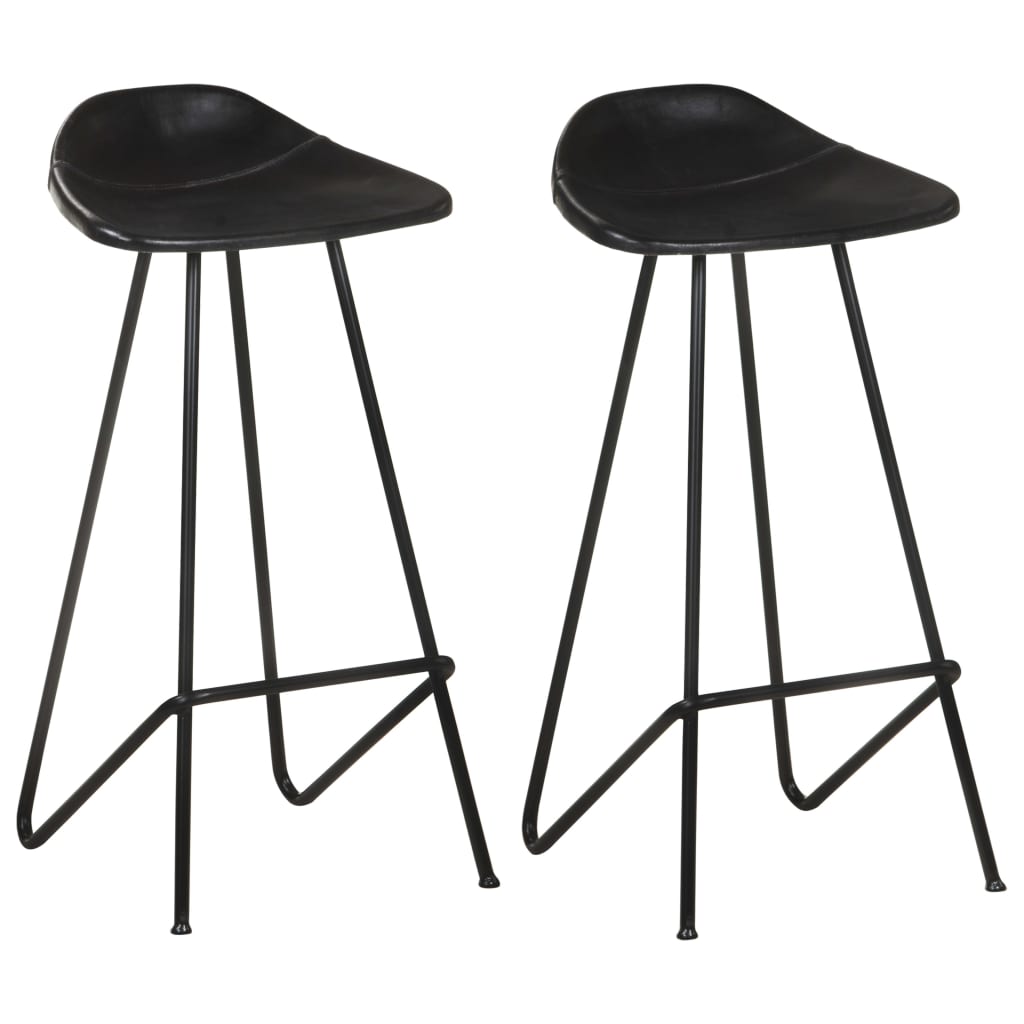 Bar stools, 2 pcs., black, genuine leather