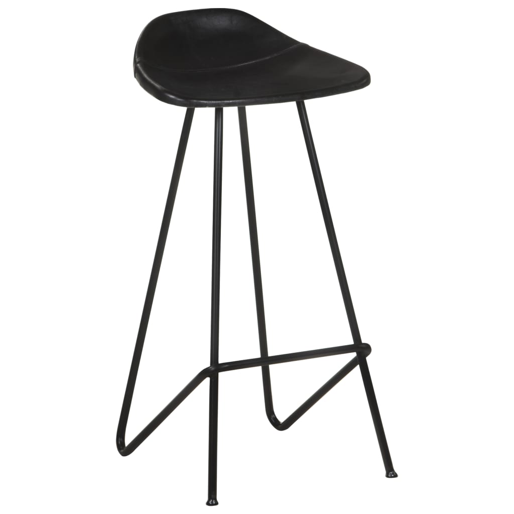 Bar stools, 2 pcs., black, genuine leather