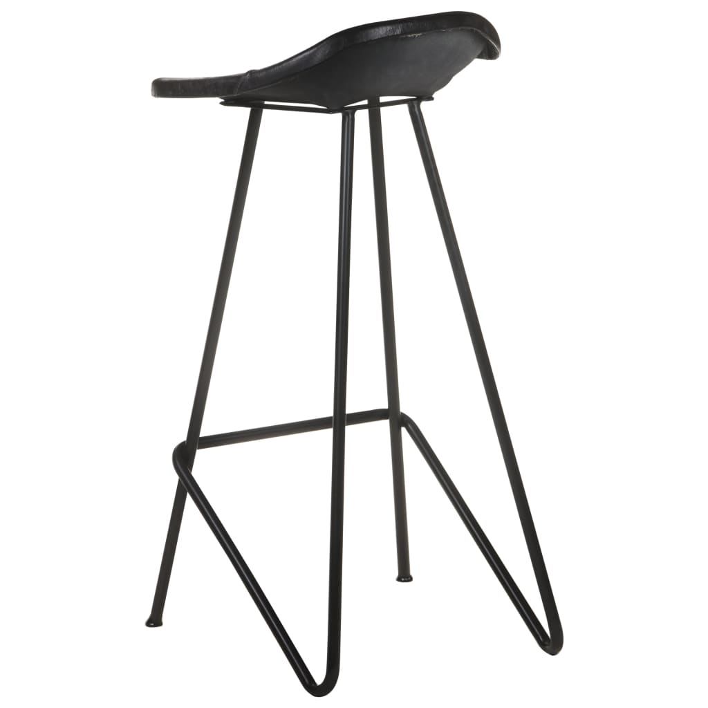 Bar stools, 2 pcs., black, genuine leather