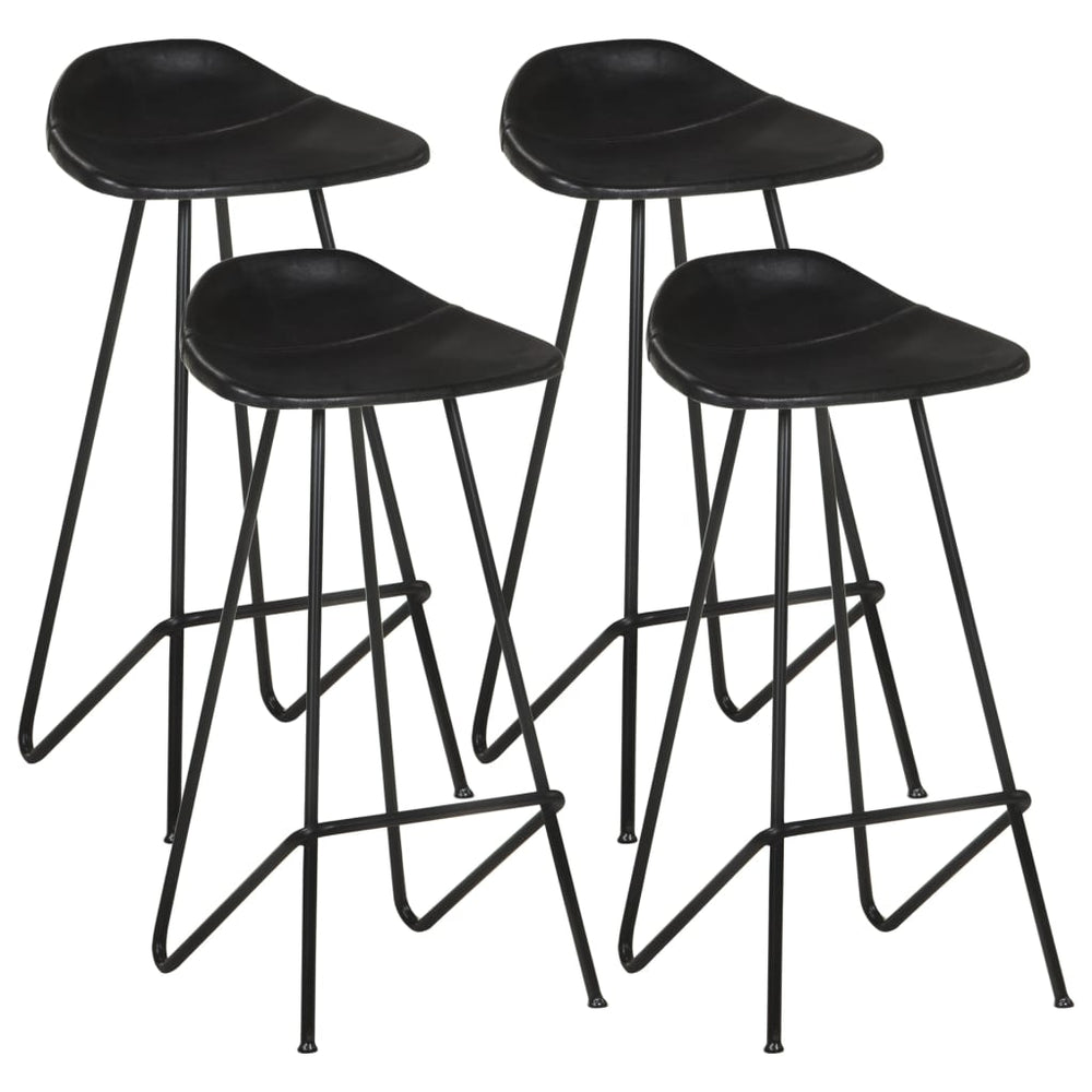 Bar stools, 4 pcs., black, genuine leather