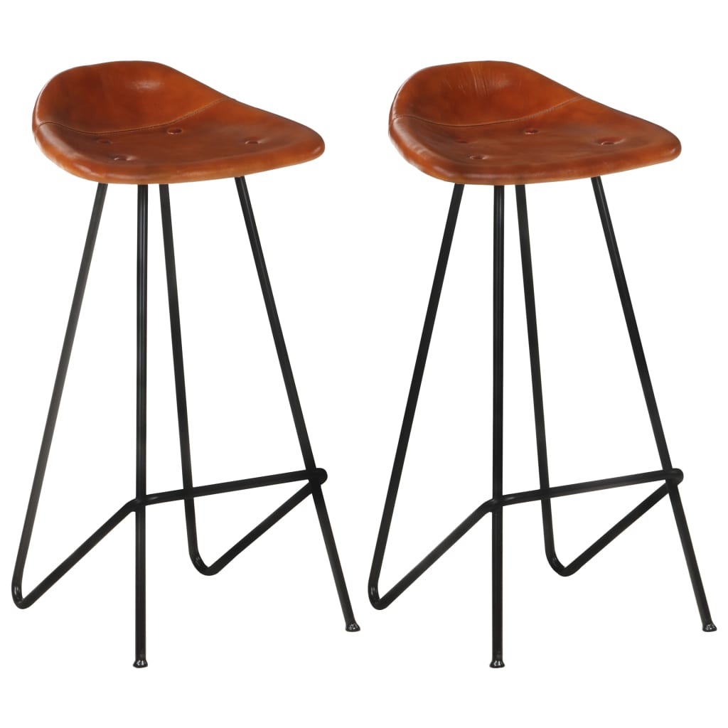 Bar stools, 2 pcs., brown, genuine leather