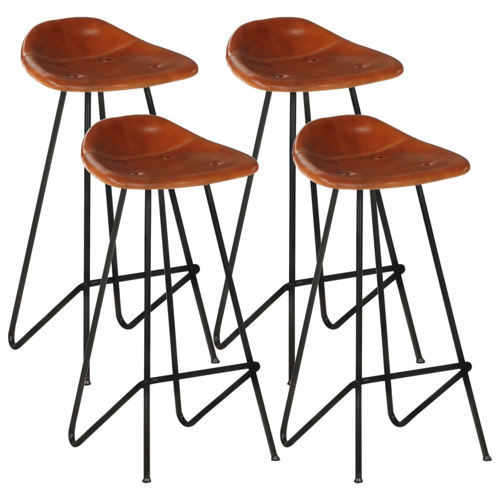 Bar stools, 4 pcs, brown, genuine leather