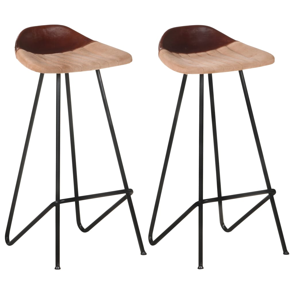 Bar stools, 2 pcs., brown, genuine leather