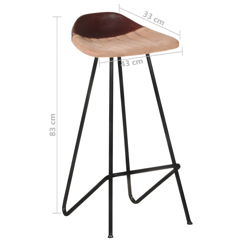Bar stools, 2 pcs., brown, genuine leather
