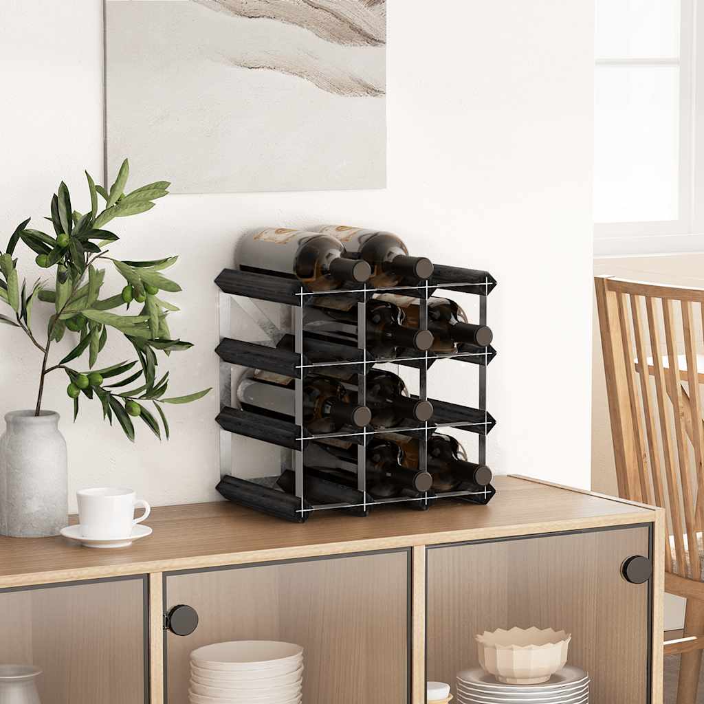 Stovas vynui skirtas 12 butelių, juodas, pušies masyvas