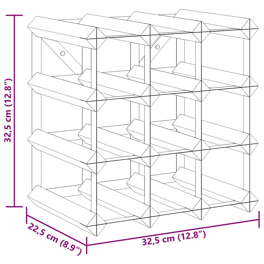Stovas vynui skirtas 12 butelių, juodas, pušies masyvas