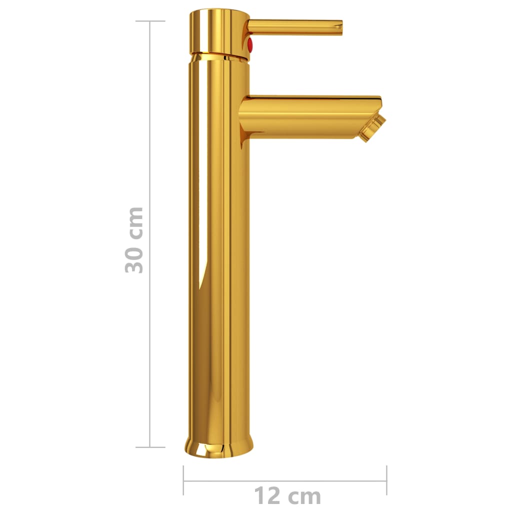 Bathroom mixer tap, gold coloured, 12x30cm