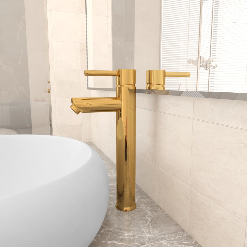 Bathroom mixer tap, gold coloured, 12x30cm