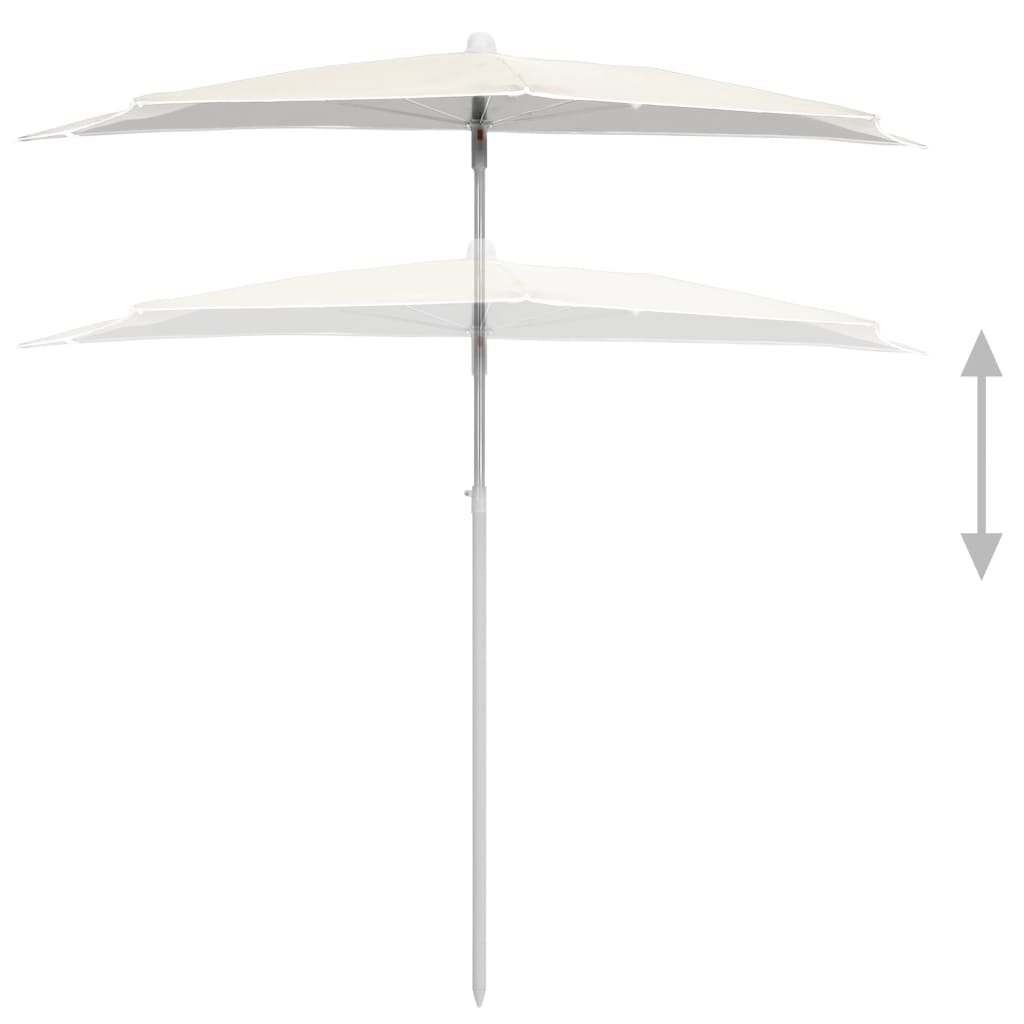 Half-round garden parasol with pole, sand, 180x90cm
