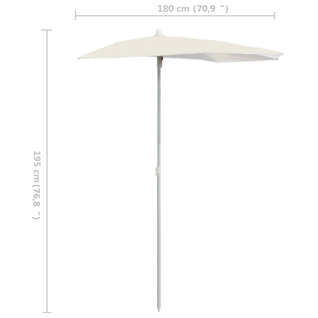 Half-round garden parasol with pole, sand, 180x90cm