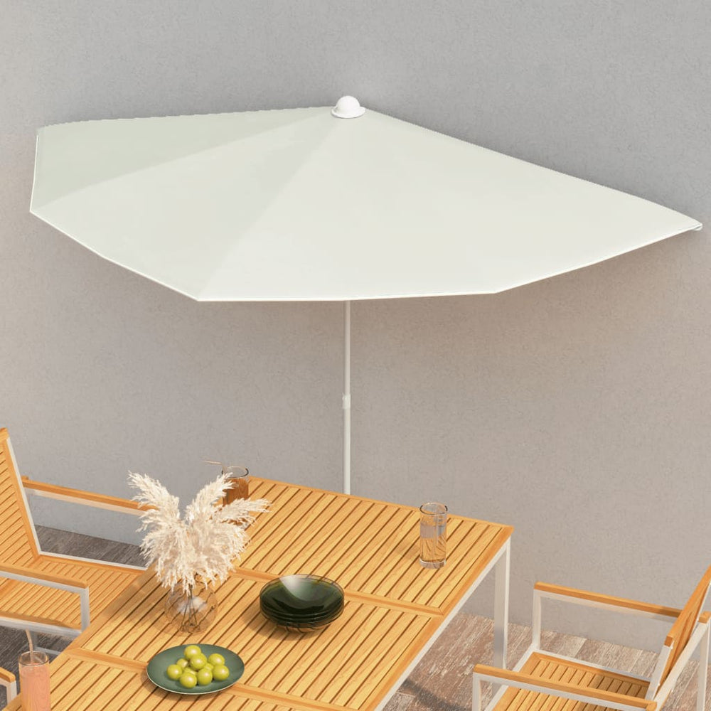Half-round garden parasol with pole, sand, 180x90cm