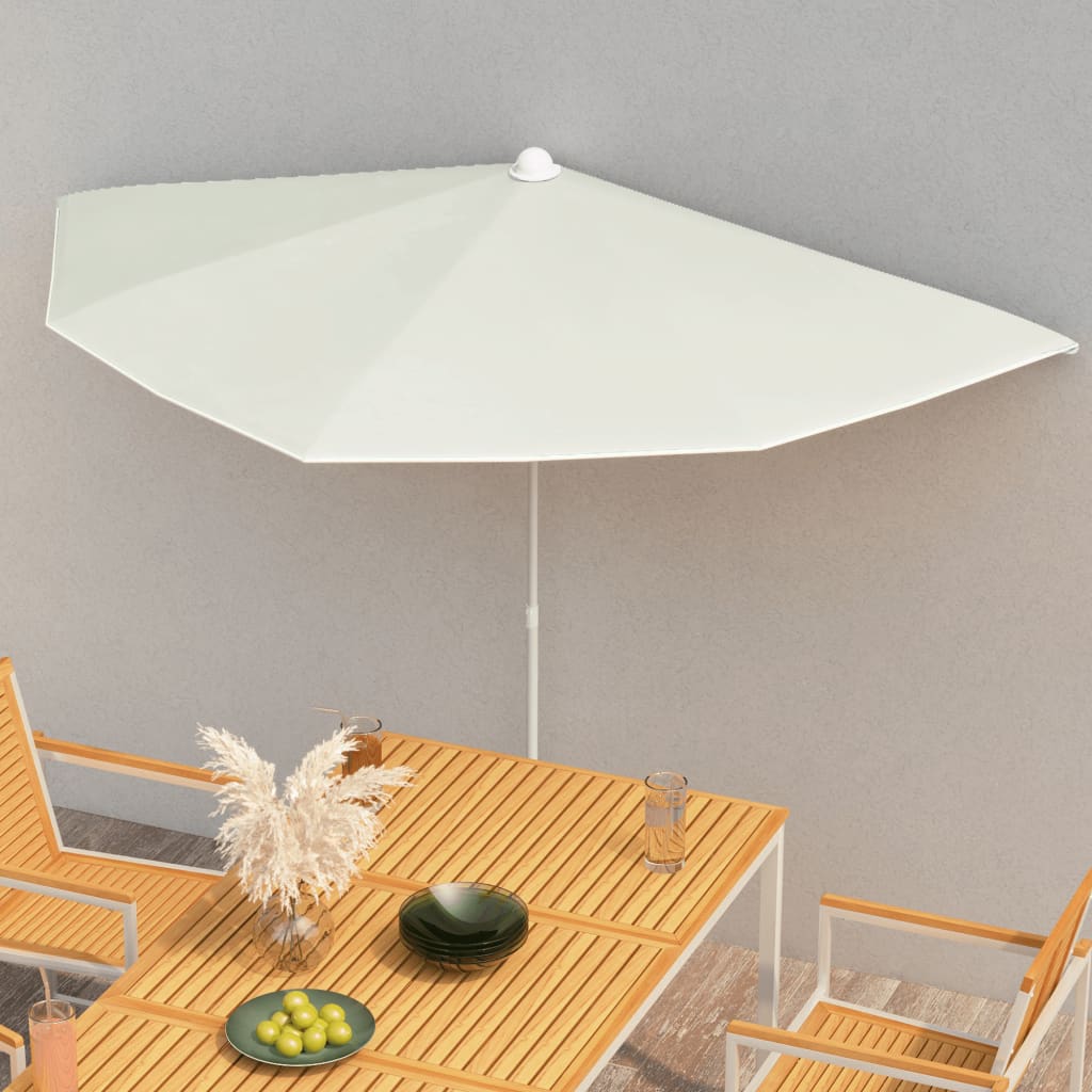 Half-round garden parasol with pole, sand, 180x90cm