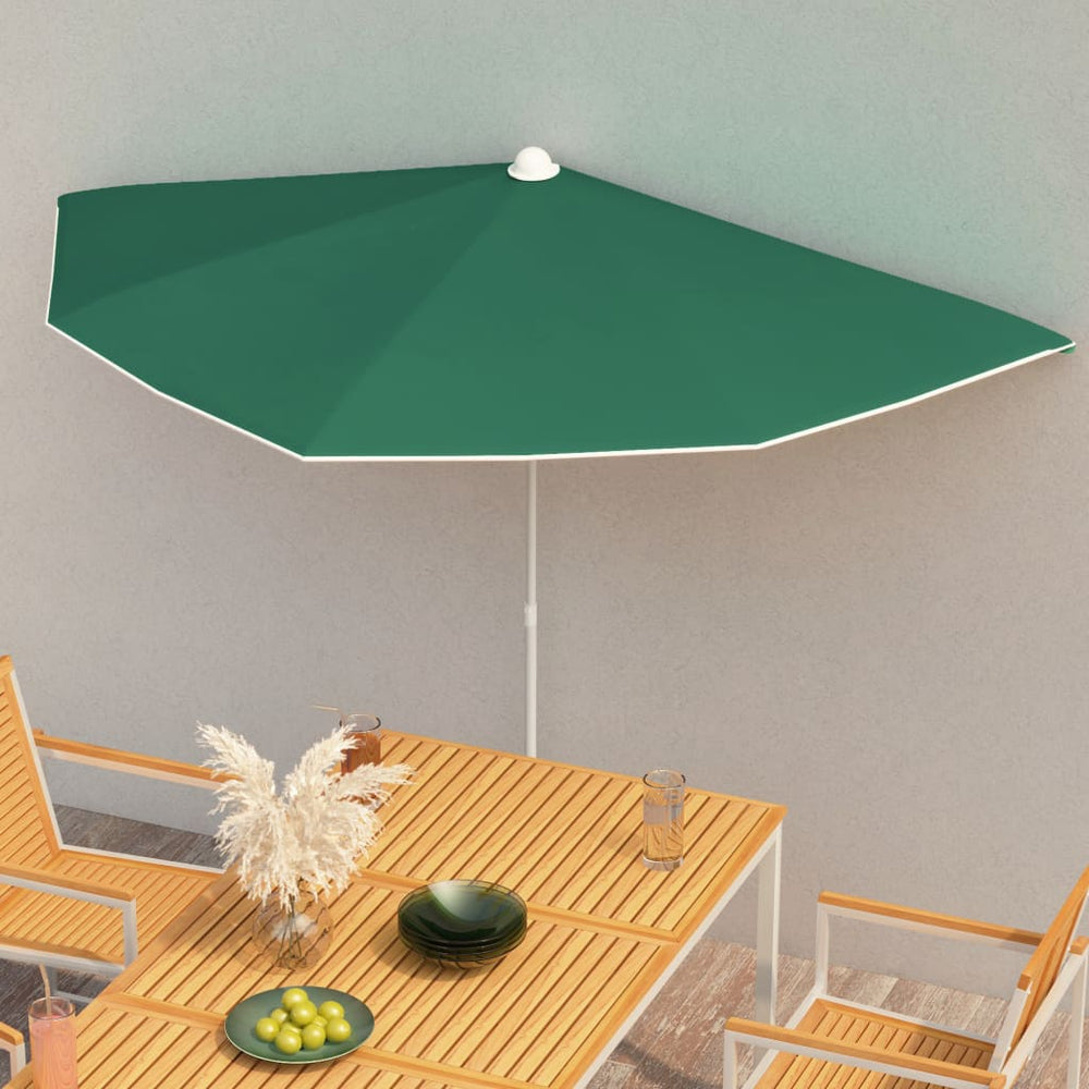 Half-Round Garden Parasol with Pole, Green, 180x90cm