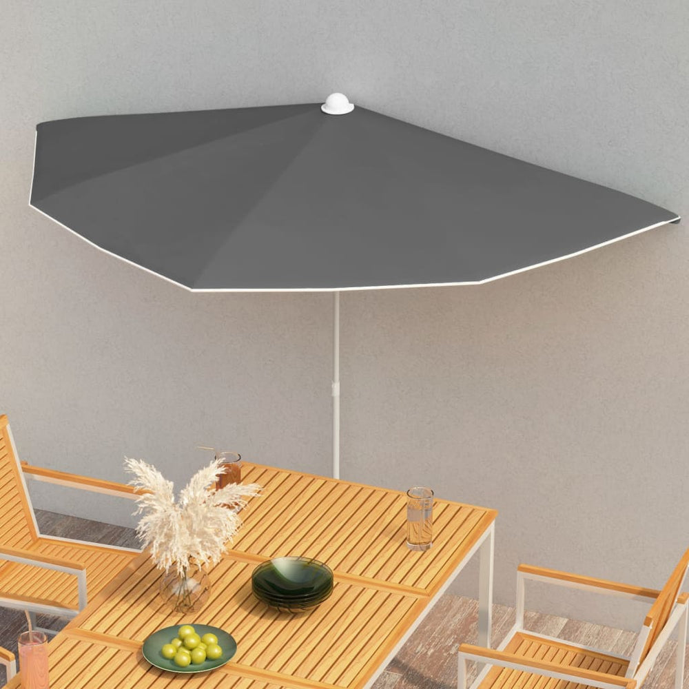 Half-Round Garden Parasol with Pole, Anthracite, 180x90cm