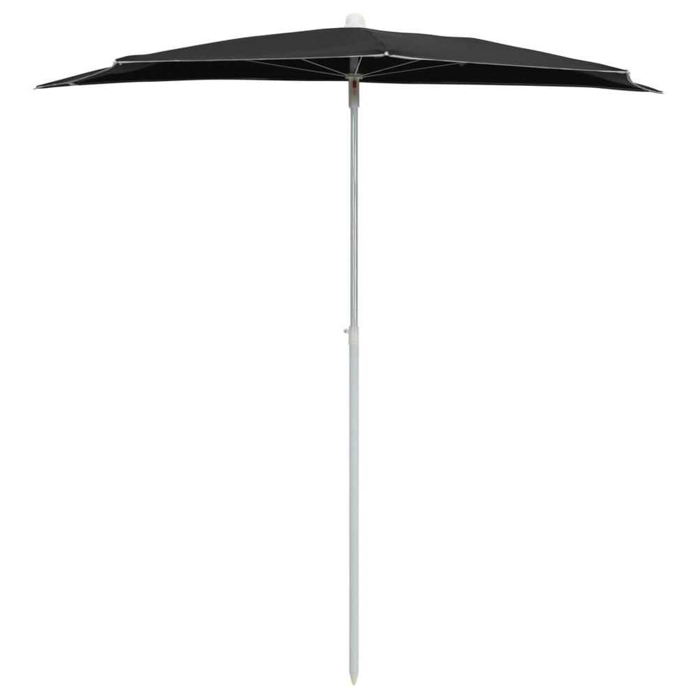 Half Round Garden Parasol with Pole, Black, 180x90cm