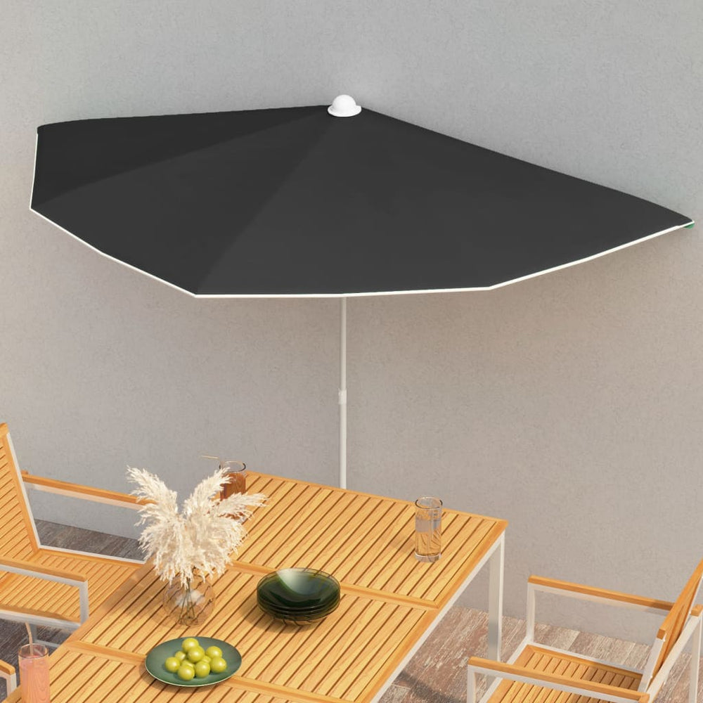 Half Round Garden Parasol with Pole, Black, 180x90cm
