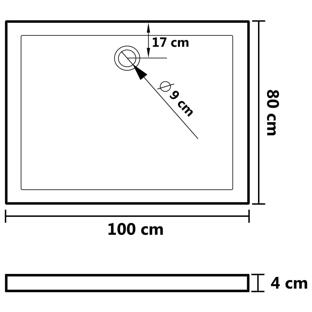 Shower tray, white, 80x100x4cm, ABS, dotted