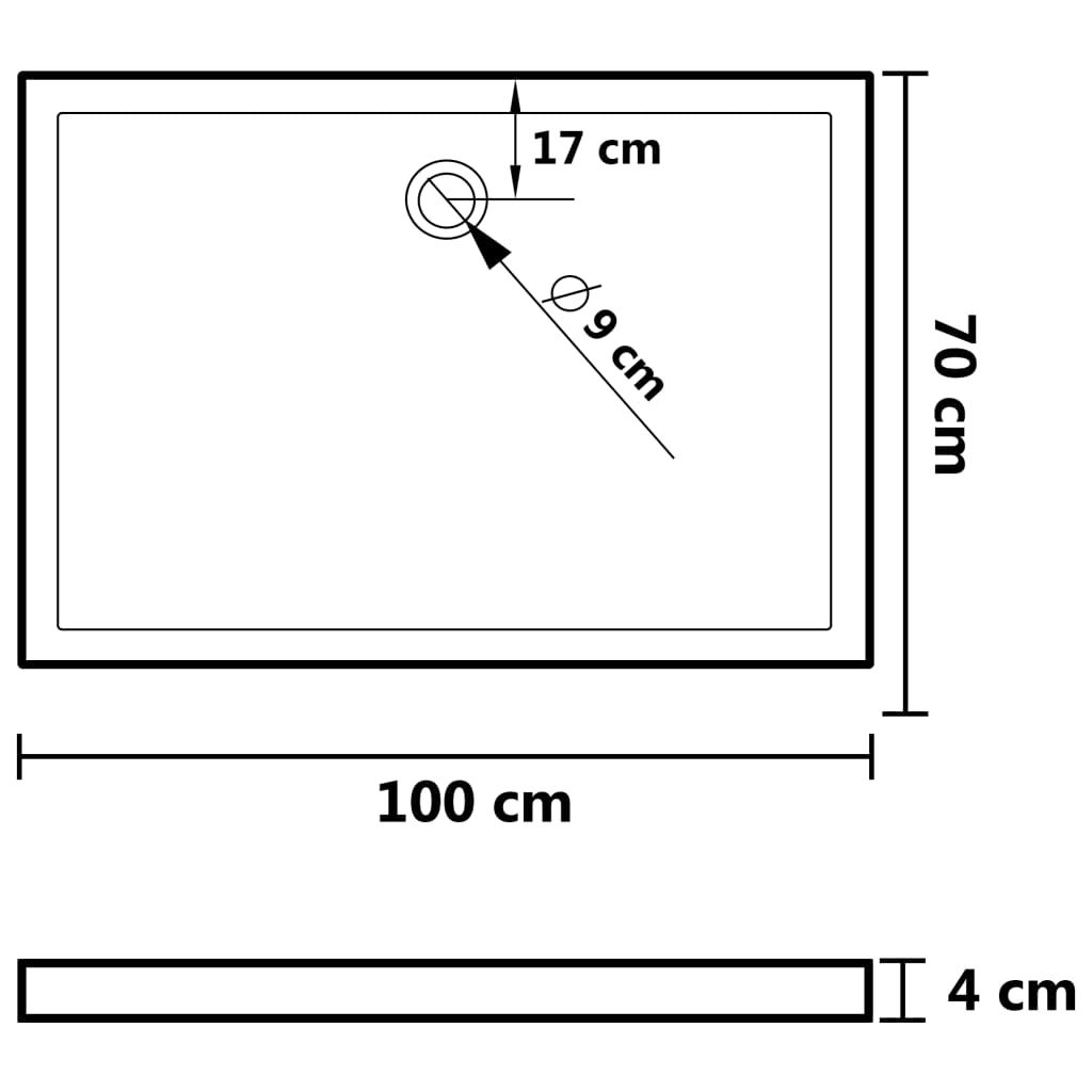 Shower tray, white, 70x100x4cm, ABS, dotted
