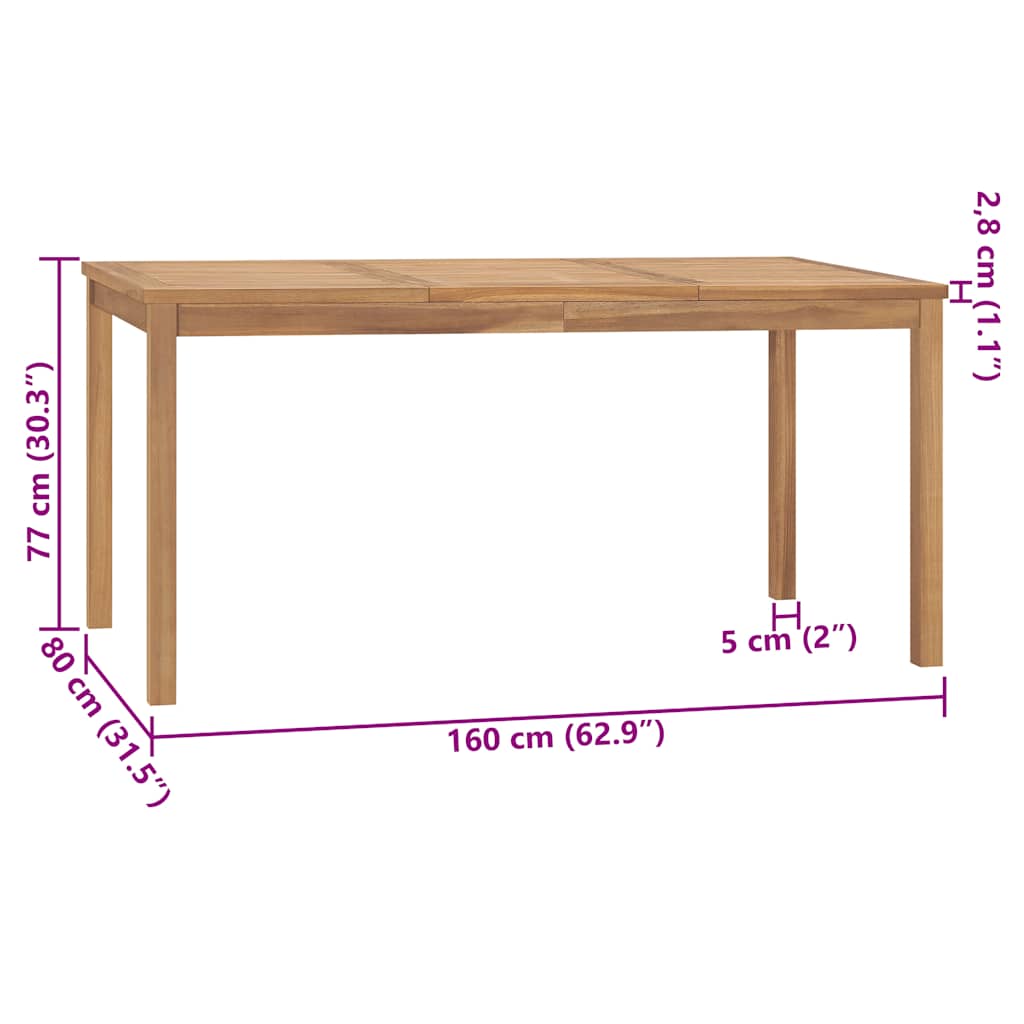 Garden dining table, 160x80x77cm, solid teak wood