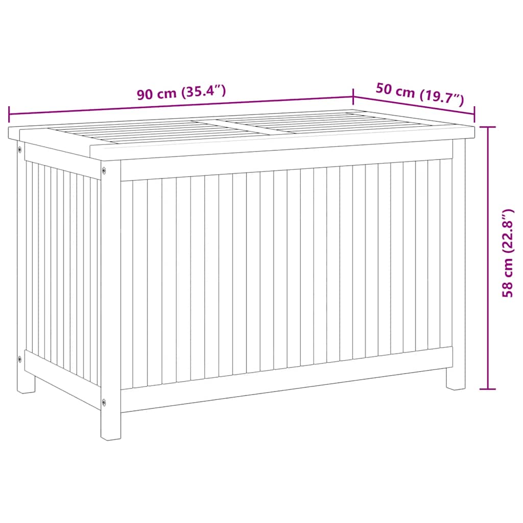 Garden storage box, 90x50x58cm, solid teak wood