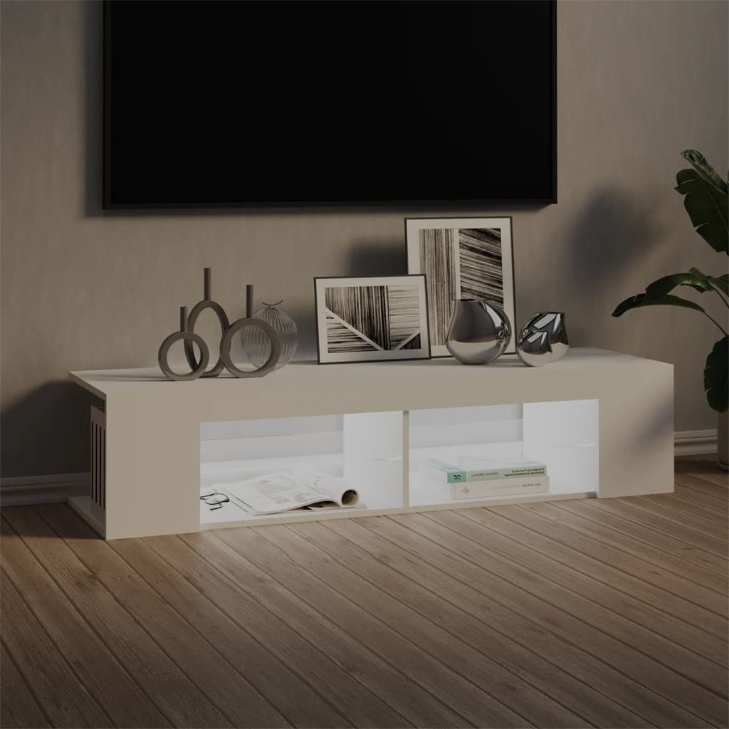 TV skapītis ar LED apgaismojumu, balts, 135x39x30 cm