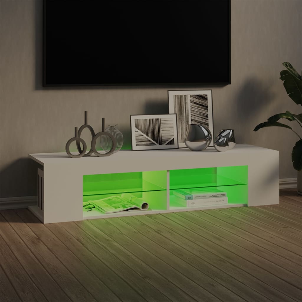 TV skapītis ar LED apgaismojumu, balts, 135x39x30 cm