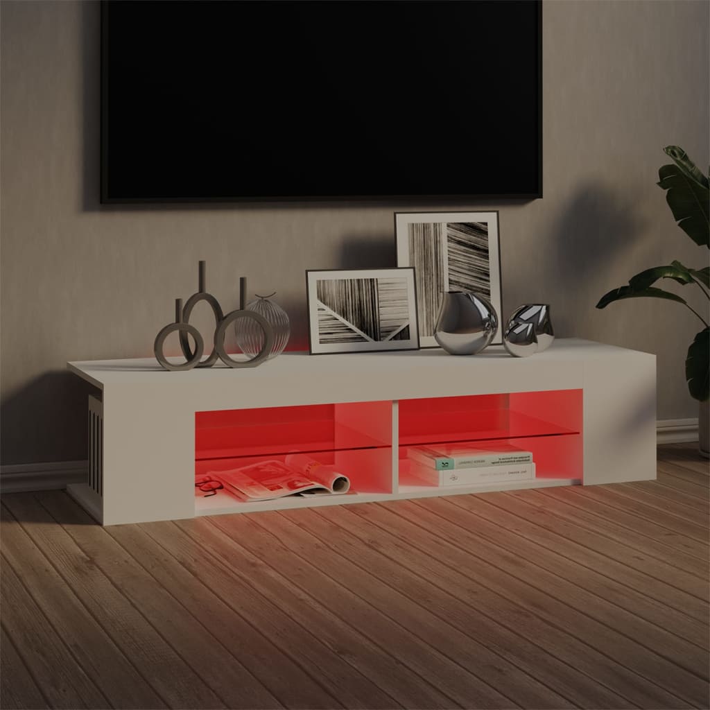 TV skapītis ar LED apgaismojumu, balts, 135x39x30 cm