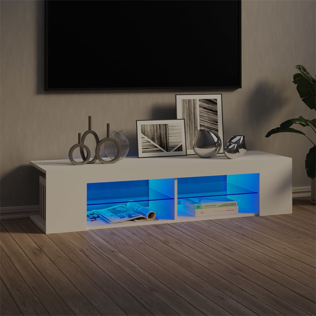 TV skapītis ar LED apgaismojumu, balts, 135x39x30 cm