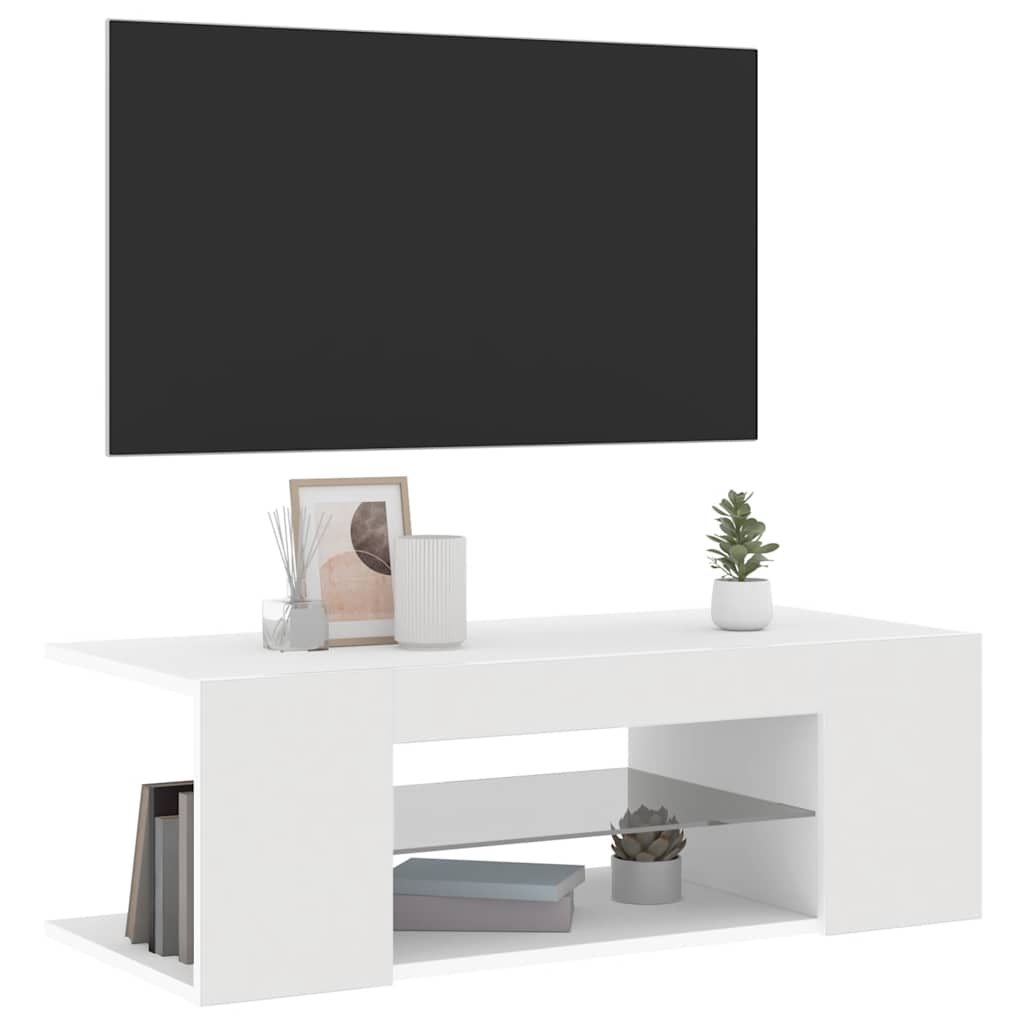 TV skapītis ar LED apgaismojumu, balts, 90x39x30 cm