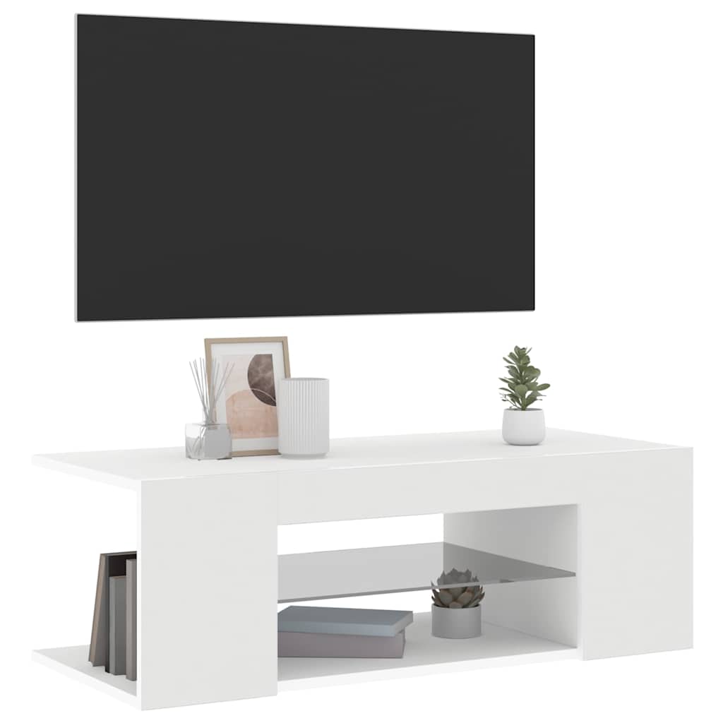 TV Cabinet with LED Lights, White, 90x39x30cm