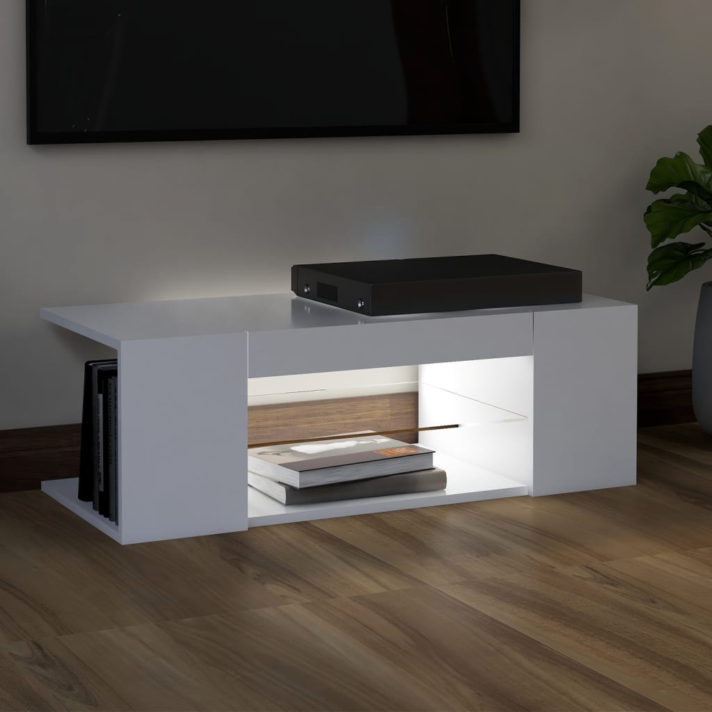TV skapītis ar LED apgaismojumu, balts, 90x39x30 cm