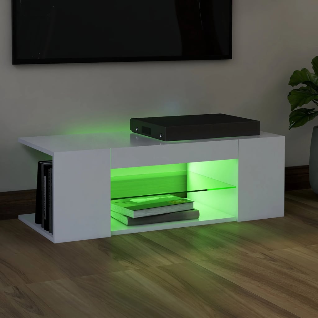 TV skapītis ar LED apgaismojumu, balts, 90x39x30 cm