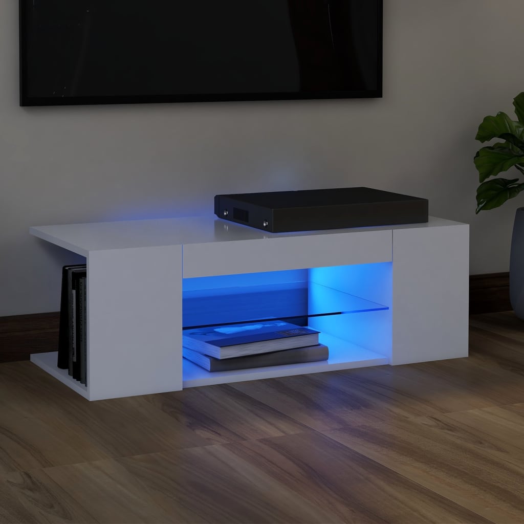 TV skapītis ar LED apgaismojumu, balts, 90x39x30 cm