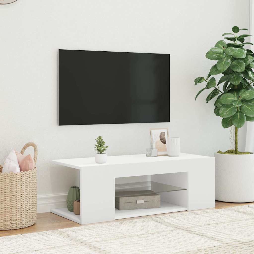 TV Cabinet with LED Lights, White, 90x39x30cm