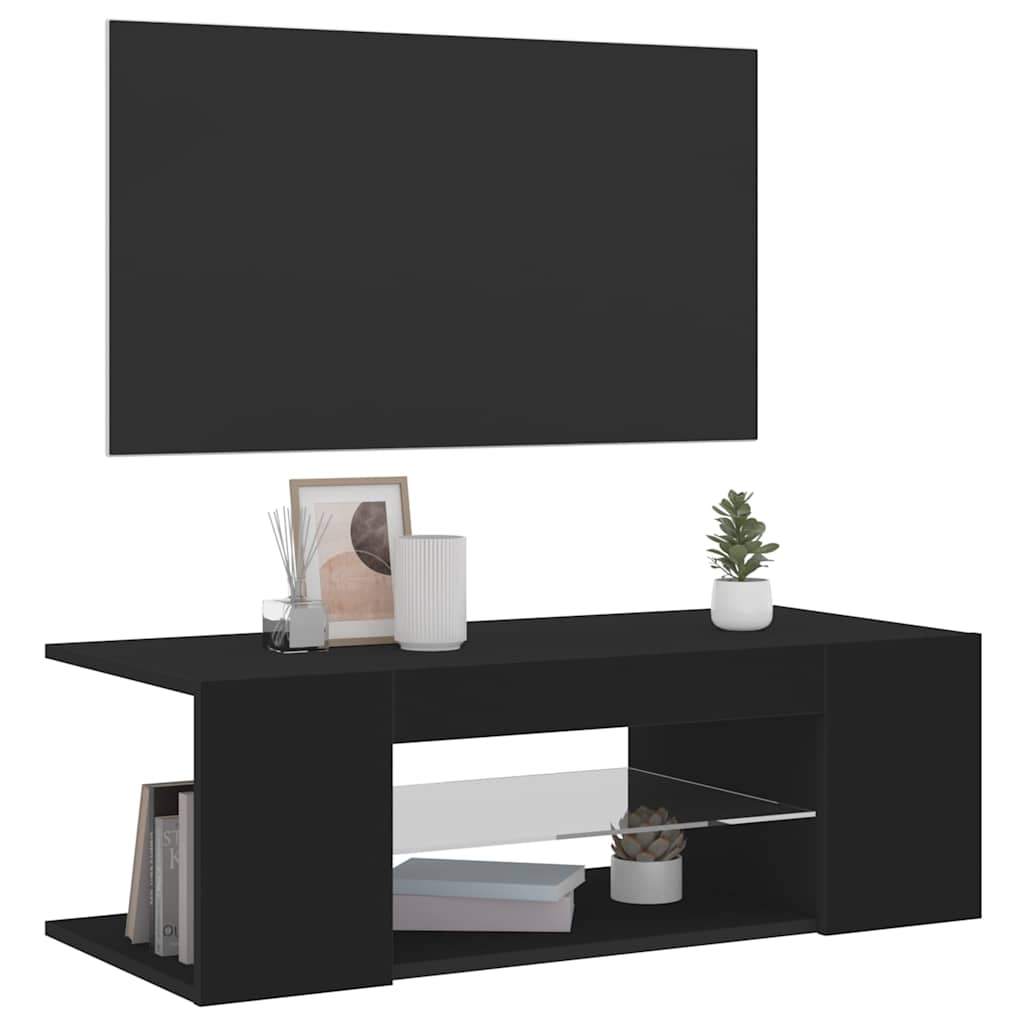Televizoriaus spintelė su LED apšvietimu, juoda, 90x39x30cm