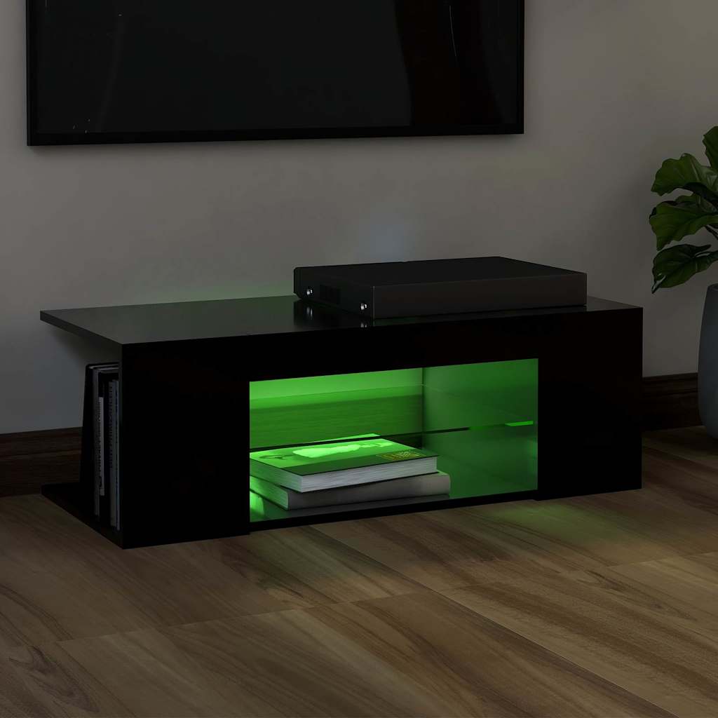 TV skapītis ar LED apgaismojumu, melns, 90x39x30 cm