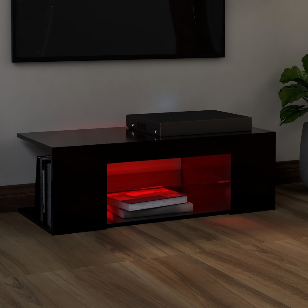 TV skapītis ar LED apgaismojumu, melns, 90x39x30 cm
