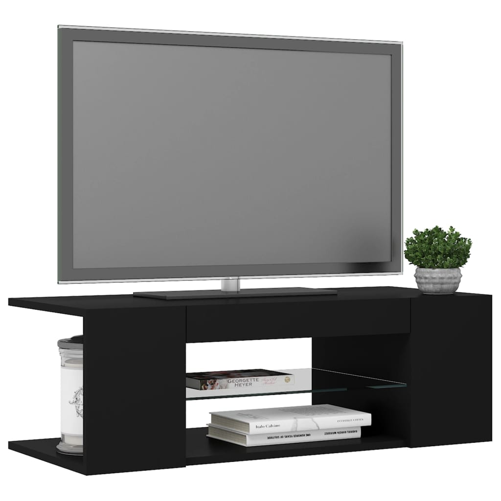 TV skapītis ar LED apgaismojumu, melns, 90x39x30 cm